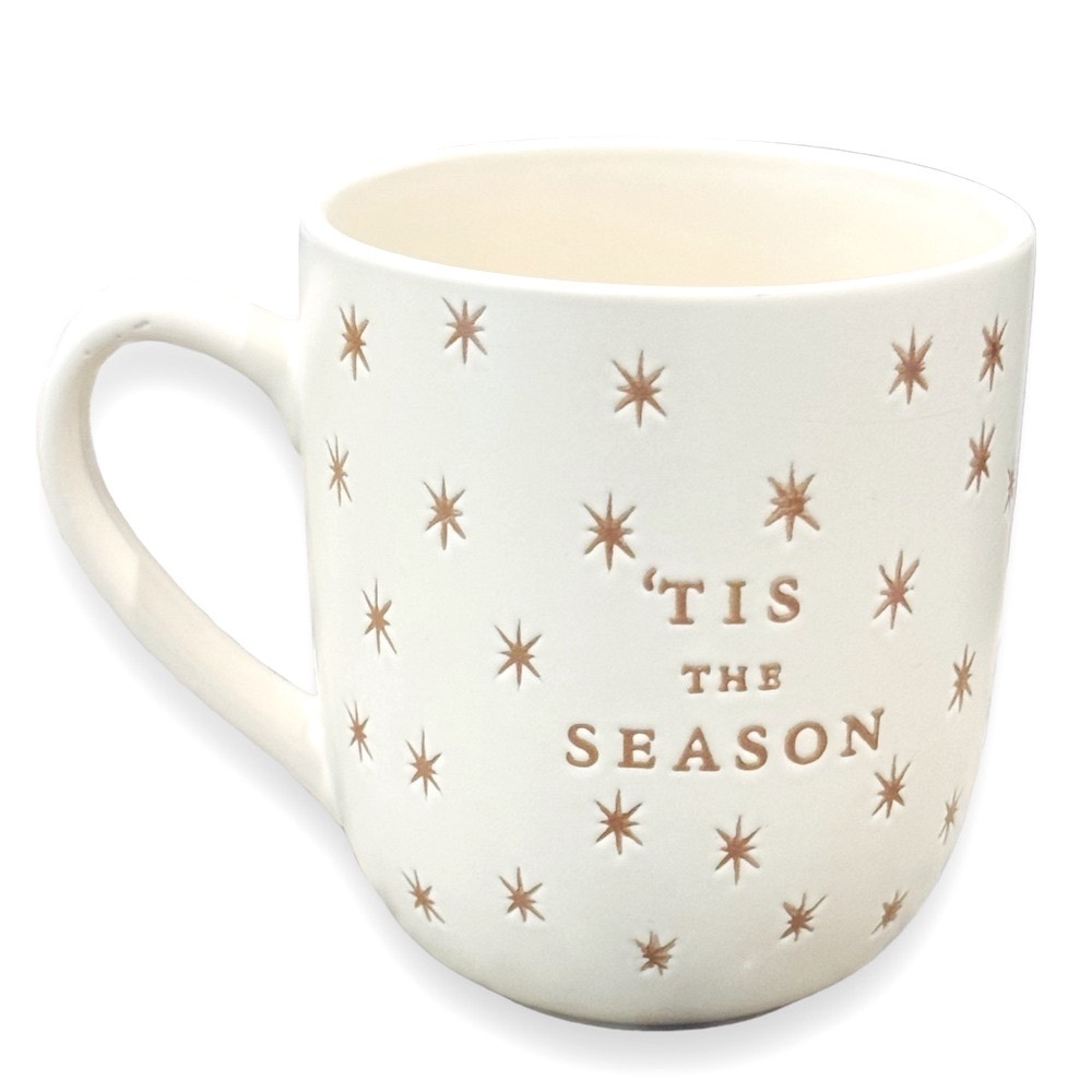 Place & Time Matte Gold & White Etched "TIS THE SEASON" Holiday Ceramic Mug